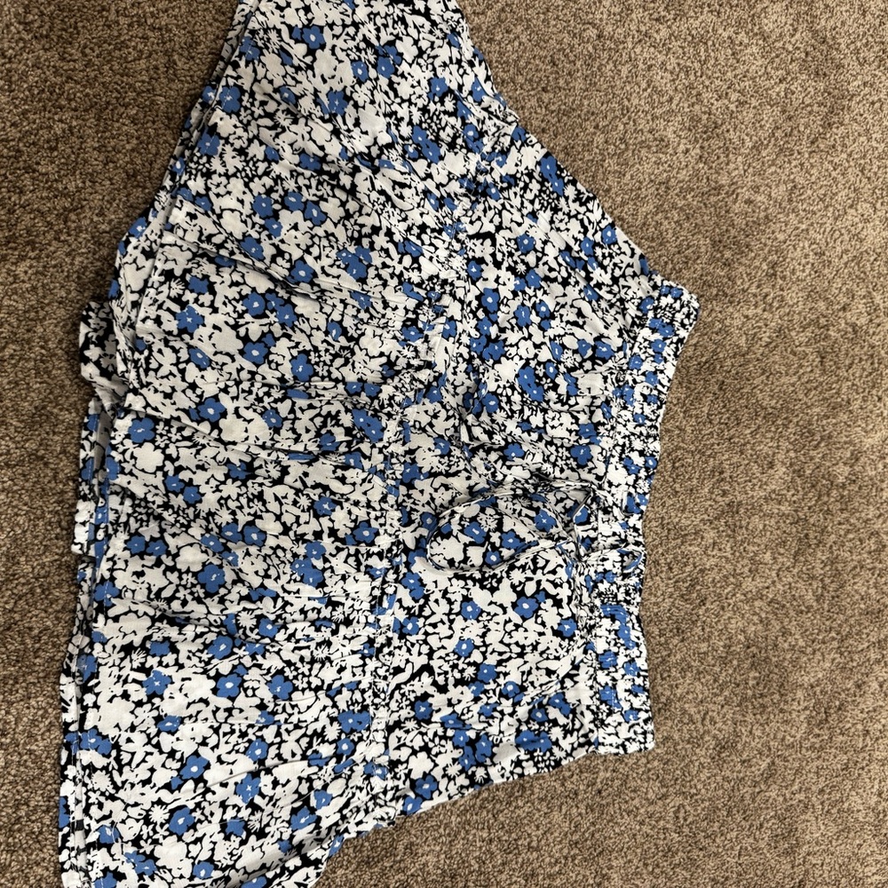 Zara Blue and White Floral Mini Skirt